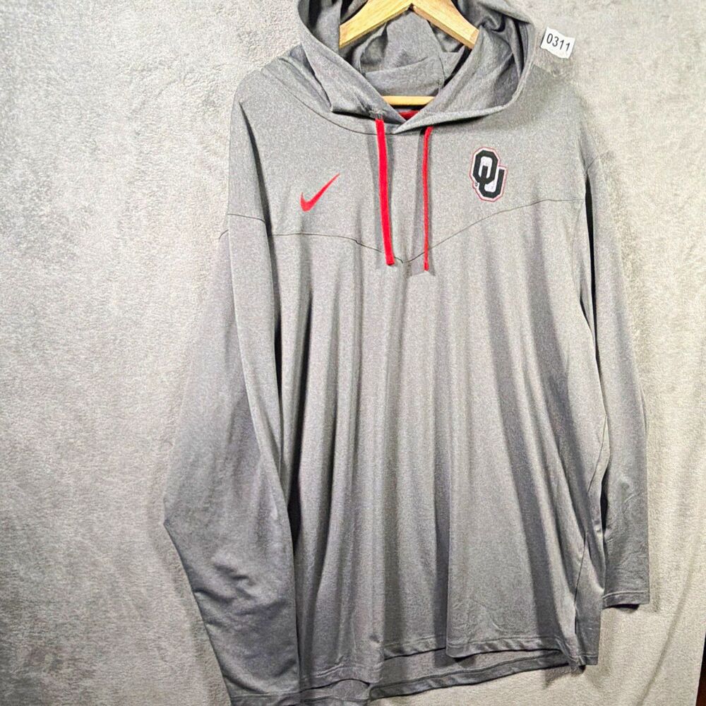 Nike Dri-FIT Oklahoma Sooners Gray Pullover Hoodie Graphic Logo Men’s 3XL